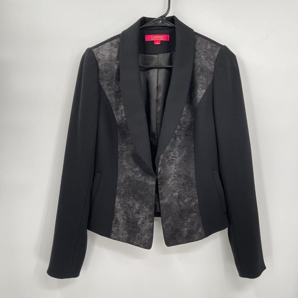 Catherine Catherine Malandrino 2‎ Blazer Womens Black Metallic Shawl Collar Hook